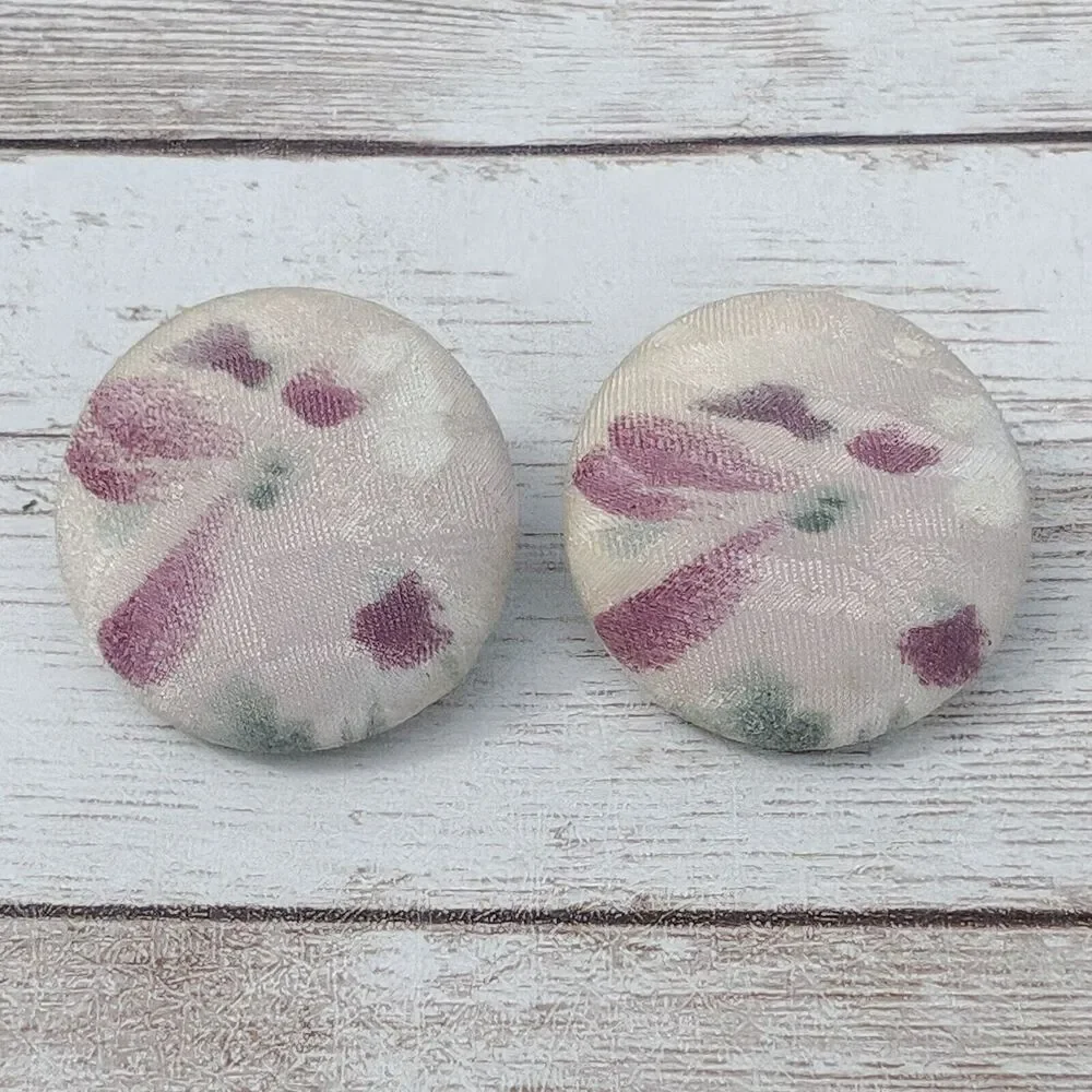 Vintage Clip On Earrings - Fabric Button Style 1 & 1/8